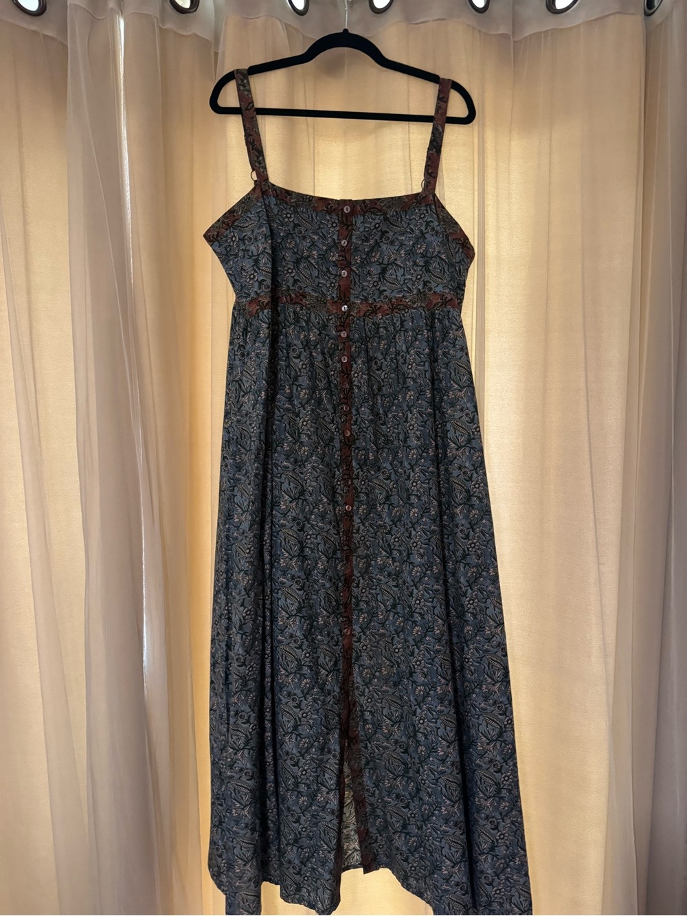 NATURAL LIFE Blue Floral Maxi Dress with Brown Trim